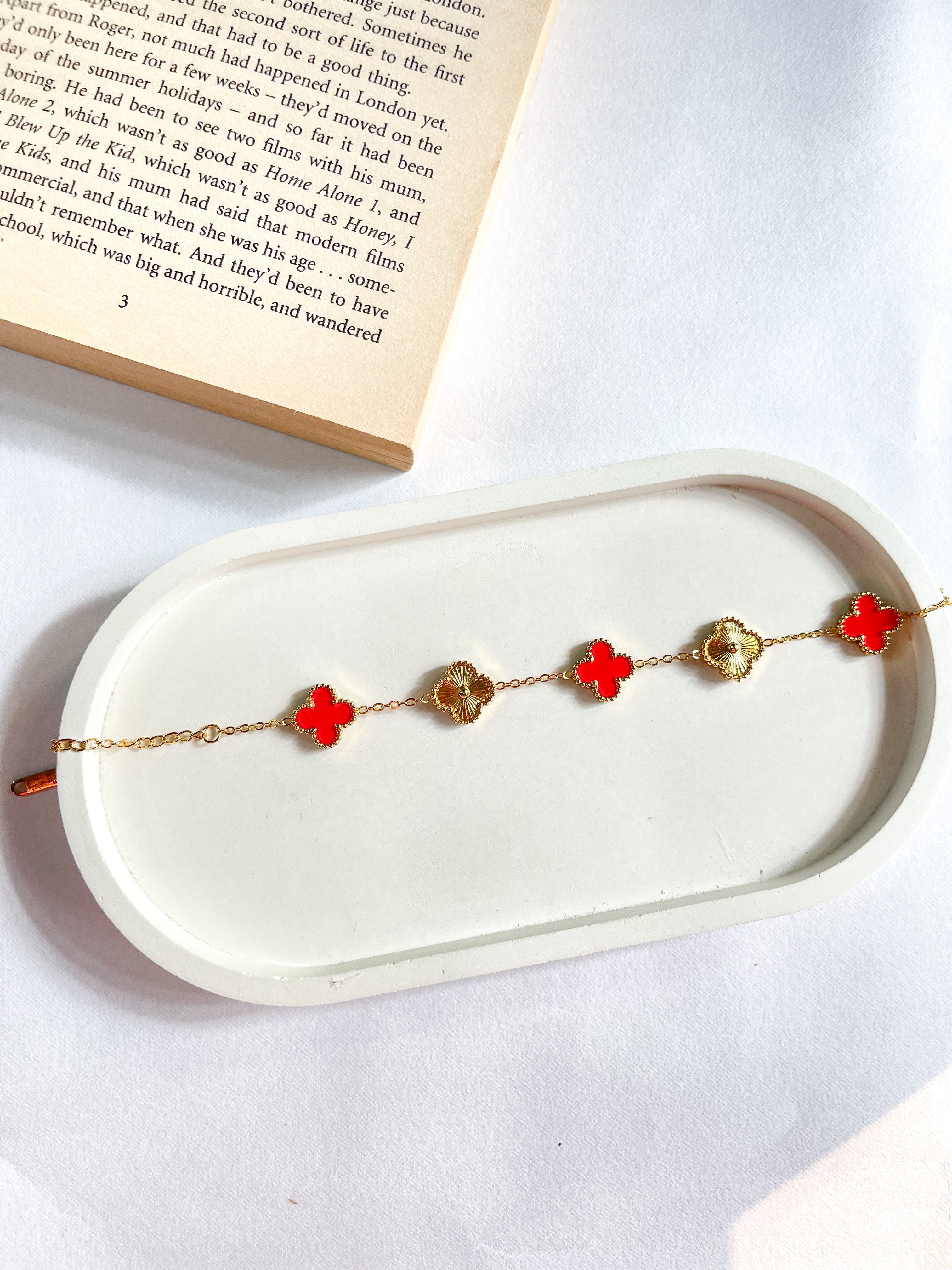 Red and Golden Clover Bracelet